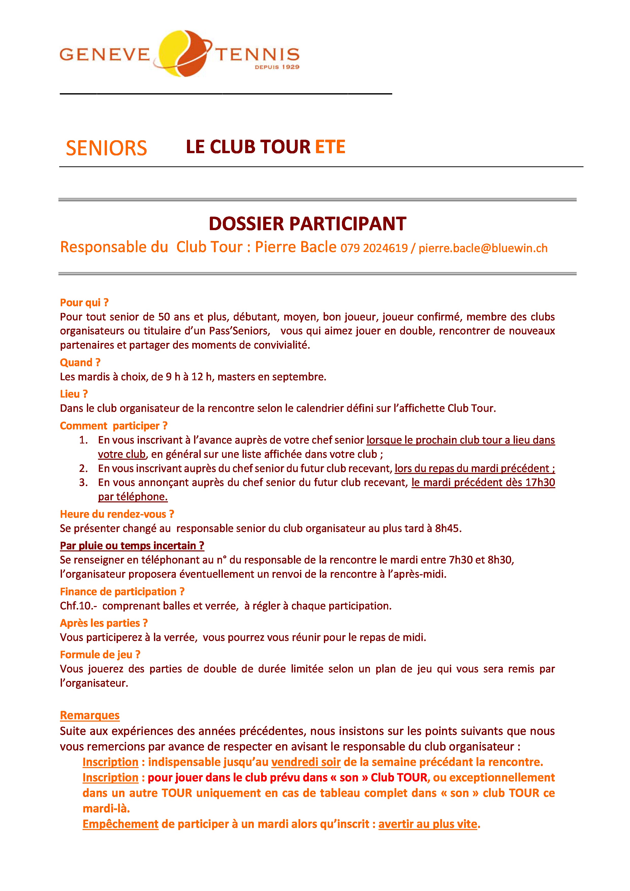 Dossier participant du club tour