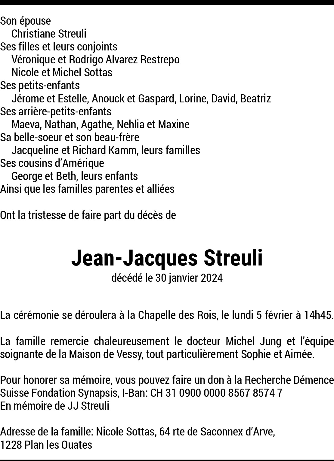 Annonce Jean-Jacques Streuli