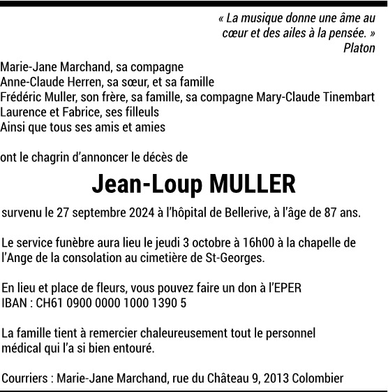 Annonce Jean-Loup Muller