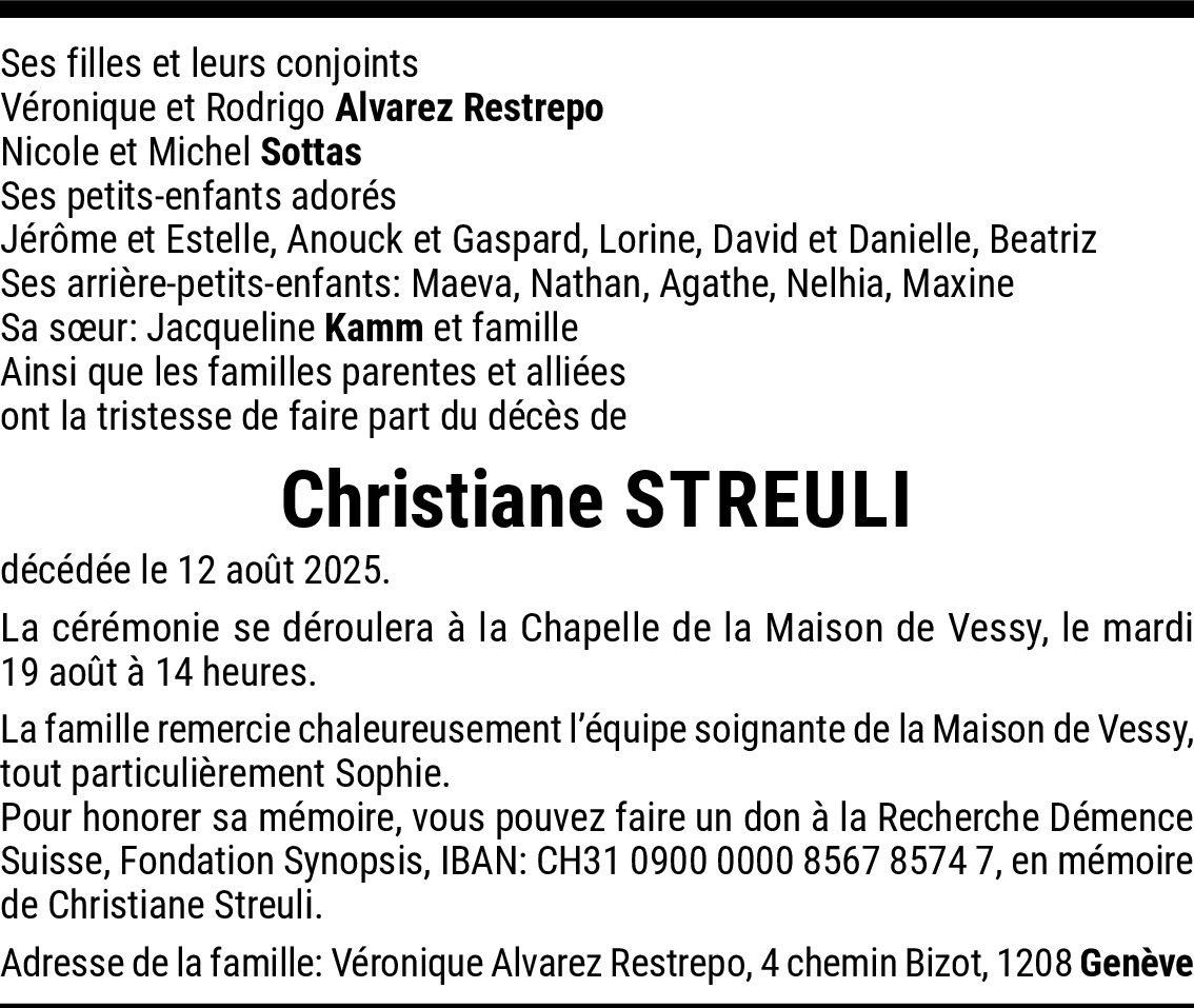 Annonce Christiane Streuli