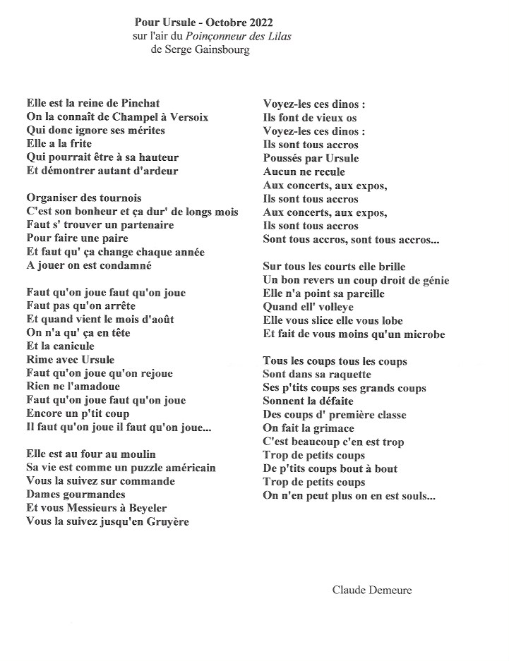 La chanson de Claude pour Ursule